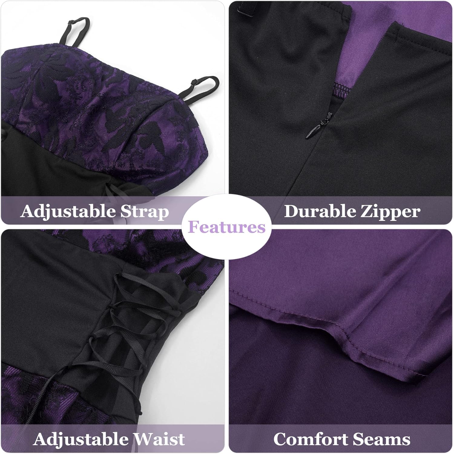 Women’s Vintage Steampunk Dress Spaghetti Strap Bandage Dresses Floral Lace High Low Dress Lolita Halloween Costumes - Image 4