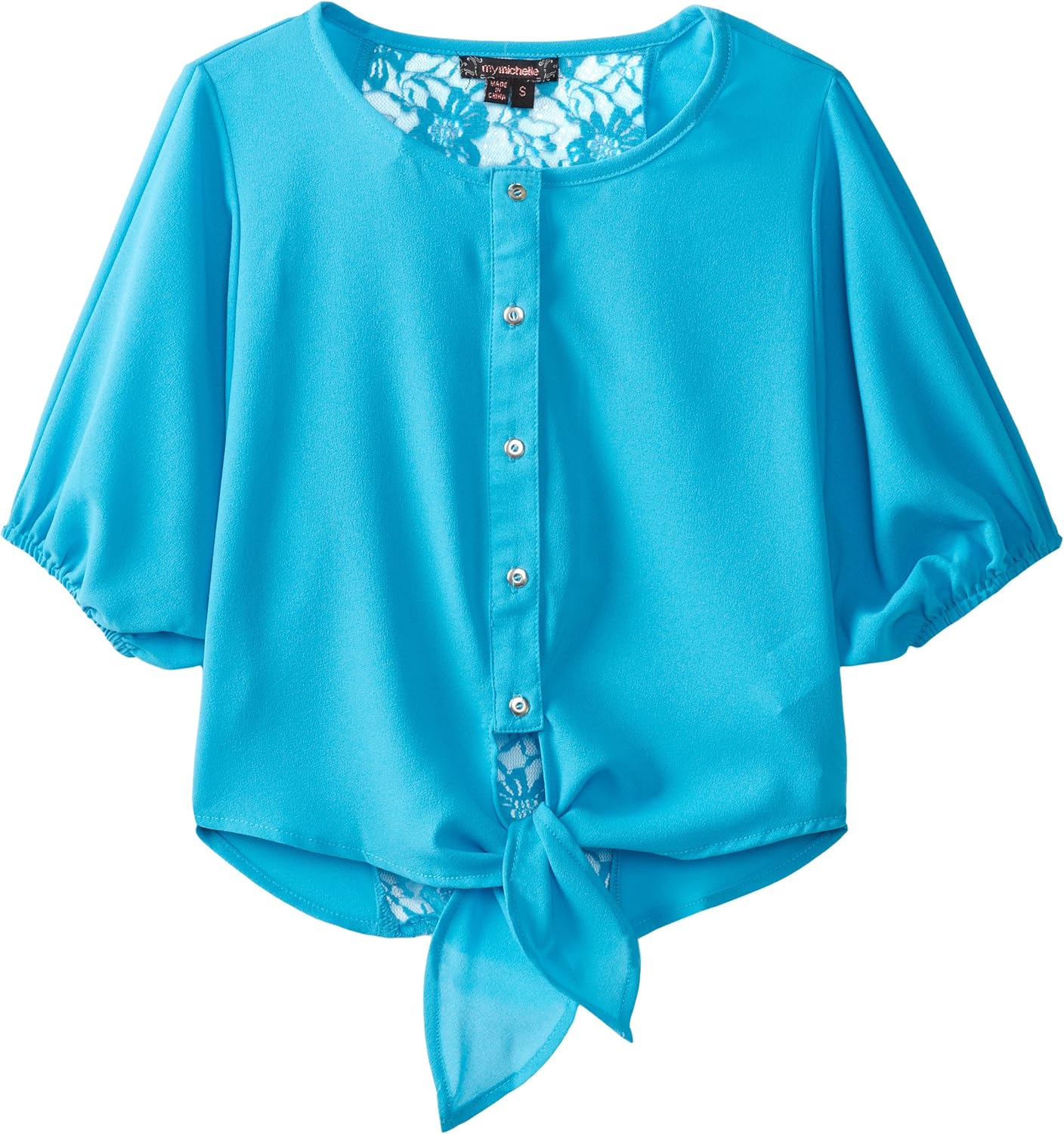 My Michelle Big Girls' Chiffon Tie-Front Button-Down Blouse
