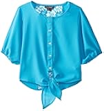 My Michelle Big Girls' Chiffon Tie-Front Button-Down Blouse