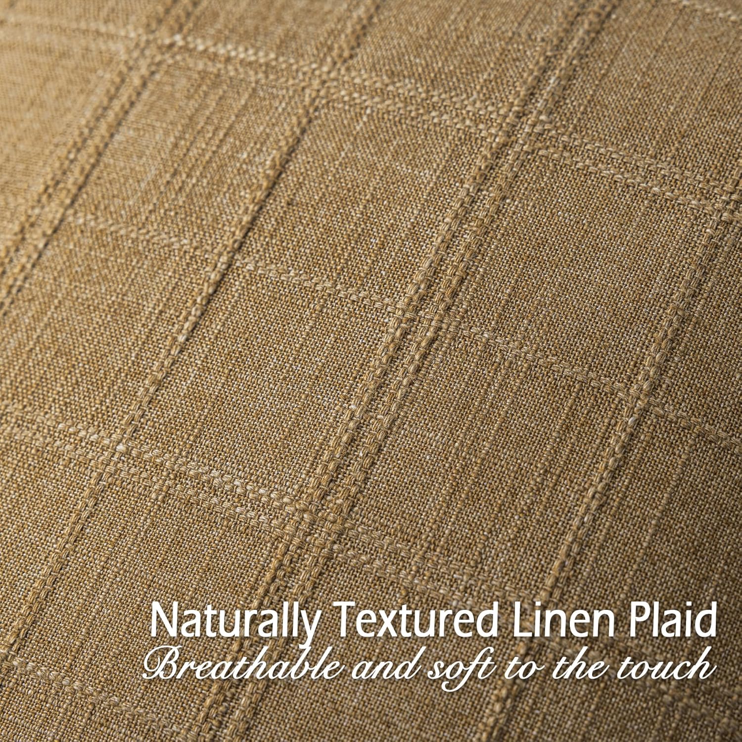 Decorative Linen Check Throw Pillow Covers Set of 2, 18"x18" Brown Neutral Cushion Covers, Farmhouse Vintage Modern Boho Home Decor for Sofa Chair Couch Bedroom - Image 3