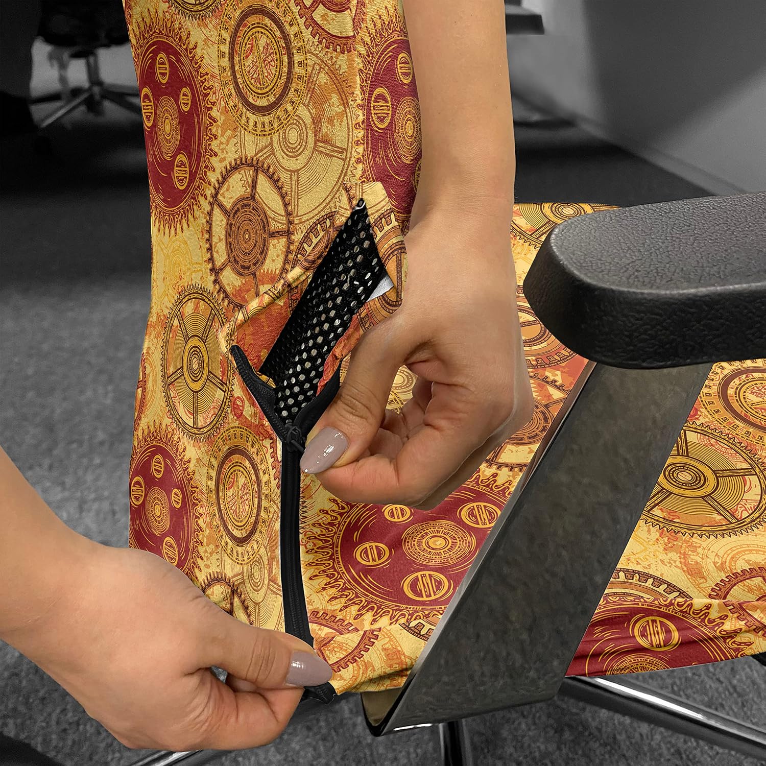 Ambesonne Steampunk Office Chair Cover, Vintage Pattern with Various Gears of Clockwork on Worn Out Style Background, Stretchable Decorative Universal Size High Back Printed Slipcover, Multicolor
