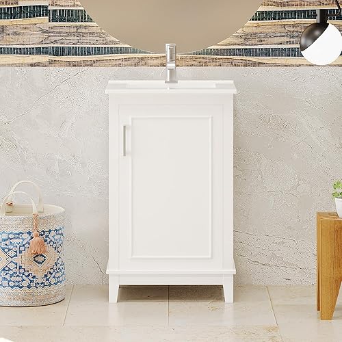 Miniatura 10 de LUMISOL Tocador de baño pequeño de 18.6 pulgadas con fregadero, tocador de baño independiente con soportes para papel higiénico, almacenamiento