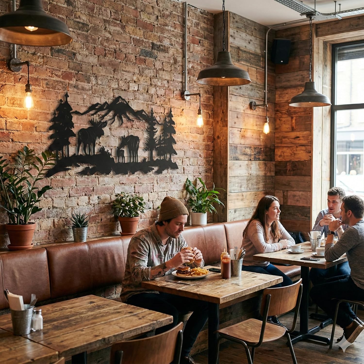 DEKADRON Metal Wall Art - Moose & Tree Nature Decor (40" W x 17" H / 100x44 cm)