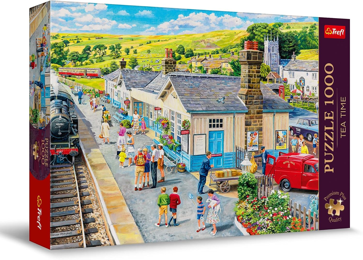 Trefl The Village Station 1000 Jigsaw Puzzle Premium Plus Tea Time 27"x19" A Series of Painted Nostalgic Pictures, Perfect Matching of Elements, for Adults and Children from 14 Years Old