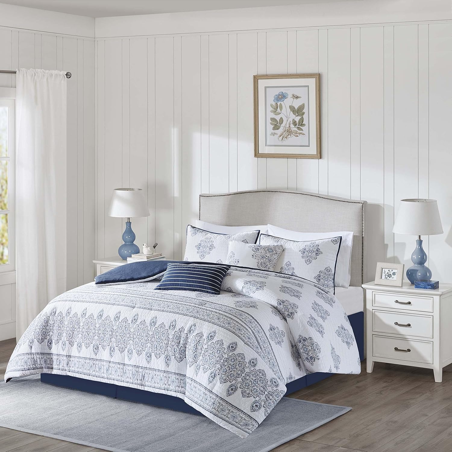 6 Piece King, Modern Damask Pattern Comforter Set