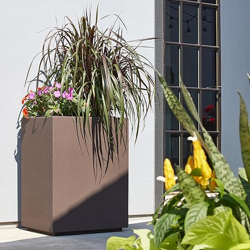 Miniatura 4 de PolyStone Cozumel - Maceta alta y moderna en columnas para exteriores e interiores, 23 pulgadas de largo x 18 pulgadas de ancho x 30 pulgadas de