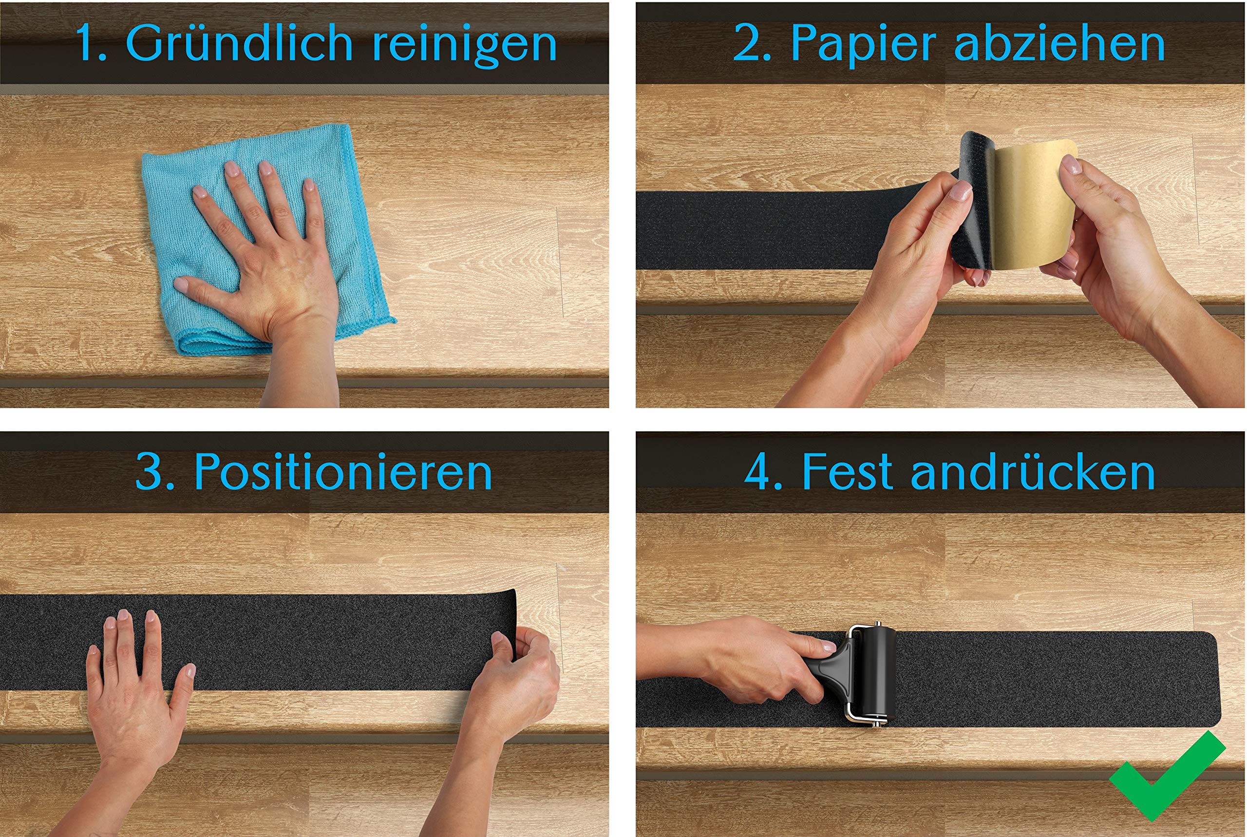 Anti-Rutsch-Streifen für Treppen außen & innen | 10-Pack 61x10 grau