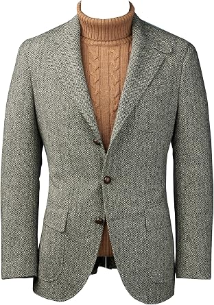 Premium Mens Grey Herringbone Tweed Checkered Sports Blazer Business Leisure Jacket Tuxedo Prom Groom Casual Coat