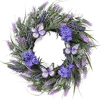 Valery Madelyn Művirág Ajtókoszorú - Lila és Zöld Tavaszi Dekoráció Húsvétra, Műanyag Ajtódísz 45 cm 1