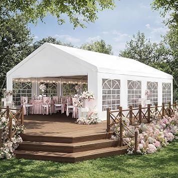 Party Tent 13x26 Canopy Heavy Duty, Waterproof Outdoor Event Tent with Removable Sidewalls & Roll-Up Door, Portable Carport for Wedding, BBQ, Camping, Birthday Party