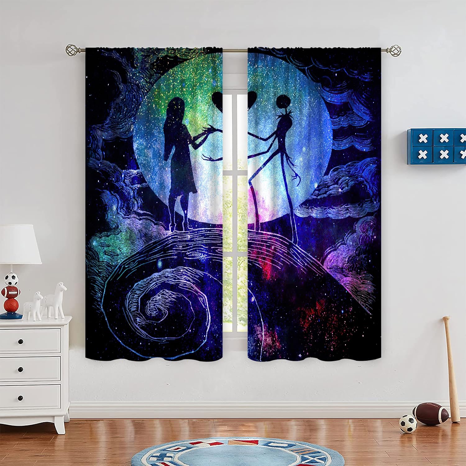 Christmas Kids Bedroom Theme Decor Rod Pocket Curtain,Modern Home dedor Halloween Blackout Curtain Thermal Insulated for Living Nursery Room(2 Panels,72 x 84 Inch)