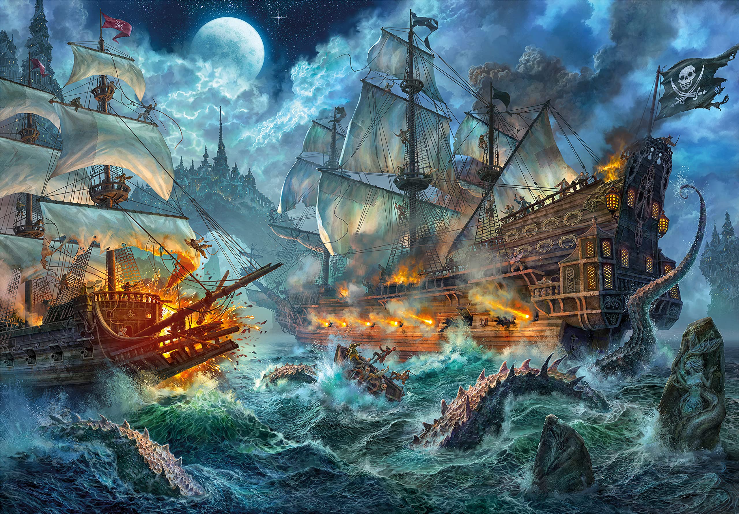Clementoni - 31687 - Jeu de Création et Logique pour Enfants et Adultes - à Partir de 14 Ans et Plus - Puzzle Collection - - 6000 Pièces - Bataille Navale de Pirates