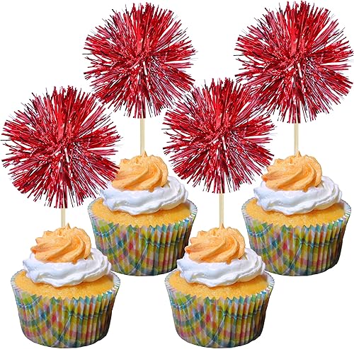 Miniatura 42 de Gyufise 30 Piezas Decoraciones de Papel de Aluminio para Magdalenas de Fuegos Artificiales Decoraciones de Pastel de Feliz Cumpleaños Agitadores de