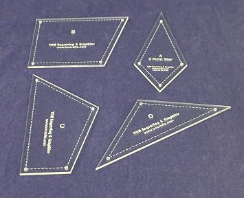 4 Piece 5 Point Star- Quilting Templates 1/8 Inch Acrylic-with Seam