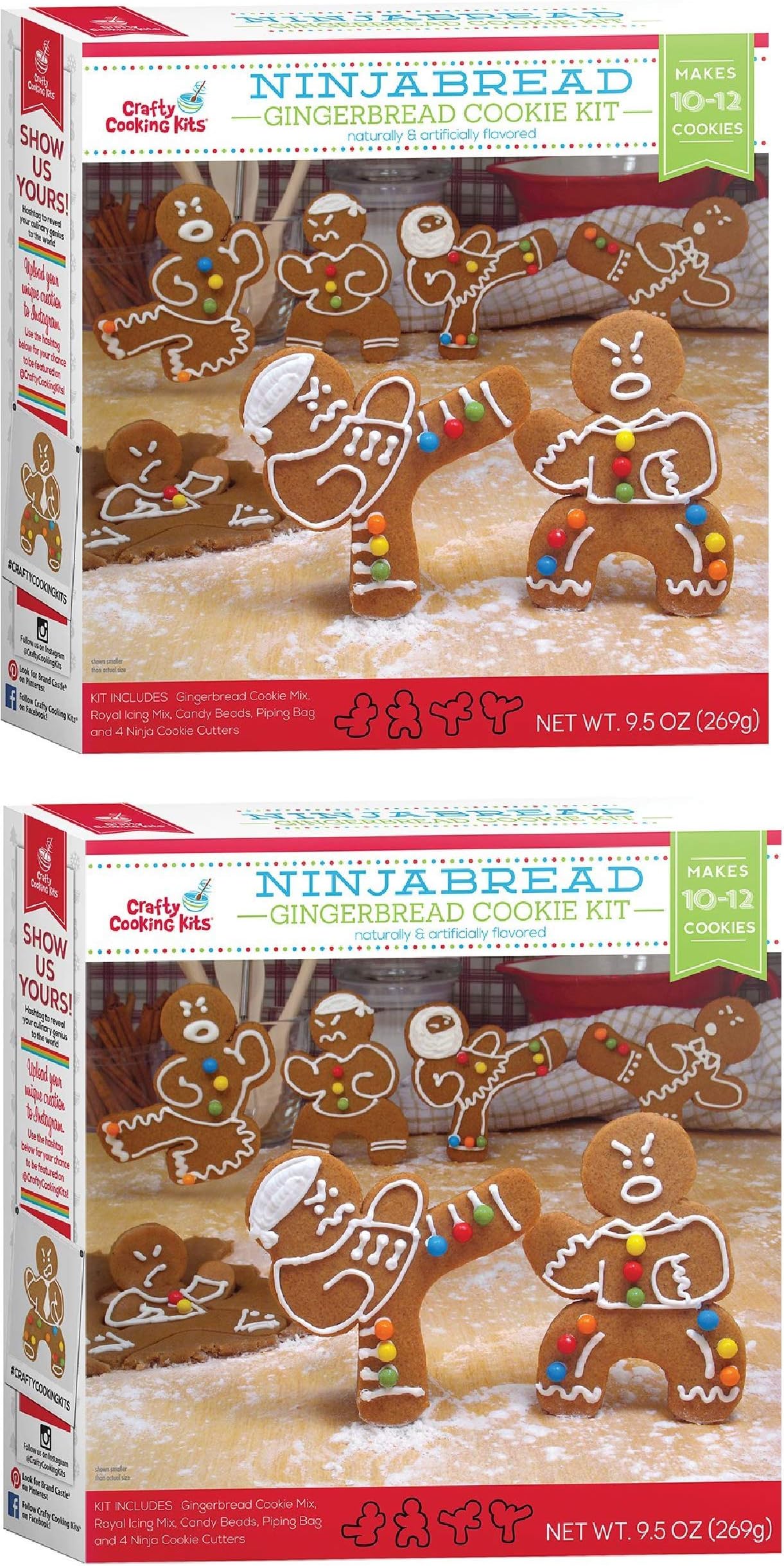 Crafty Cookie Kits - Cookie Mix With Cookie Cutters - In The Mix Ugly Sweater Cookie Kit, 11.5 Ounce And Gingerbread Cookie Kit, Ninja, 9.5 Ounce (2 Boxes Ninjabread)