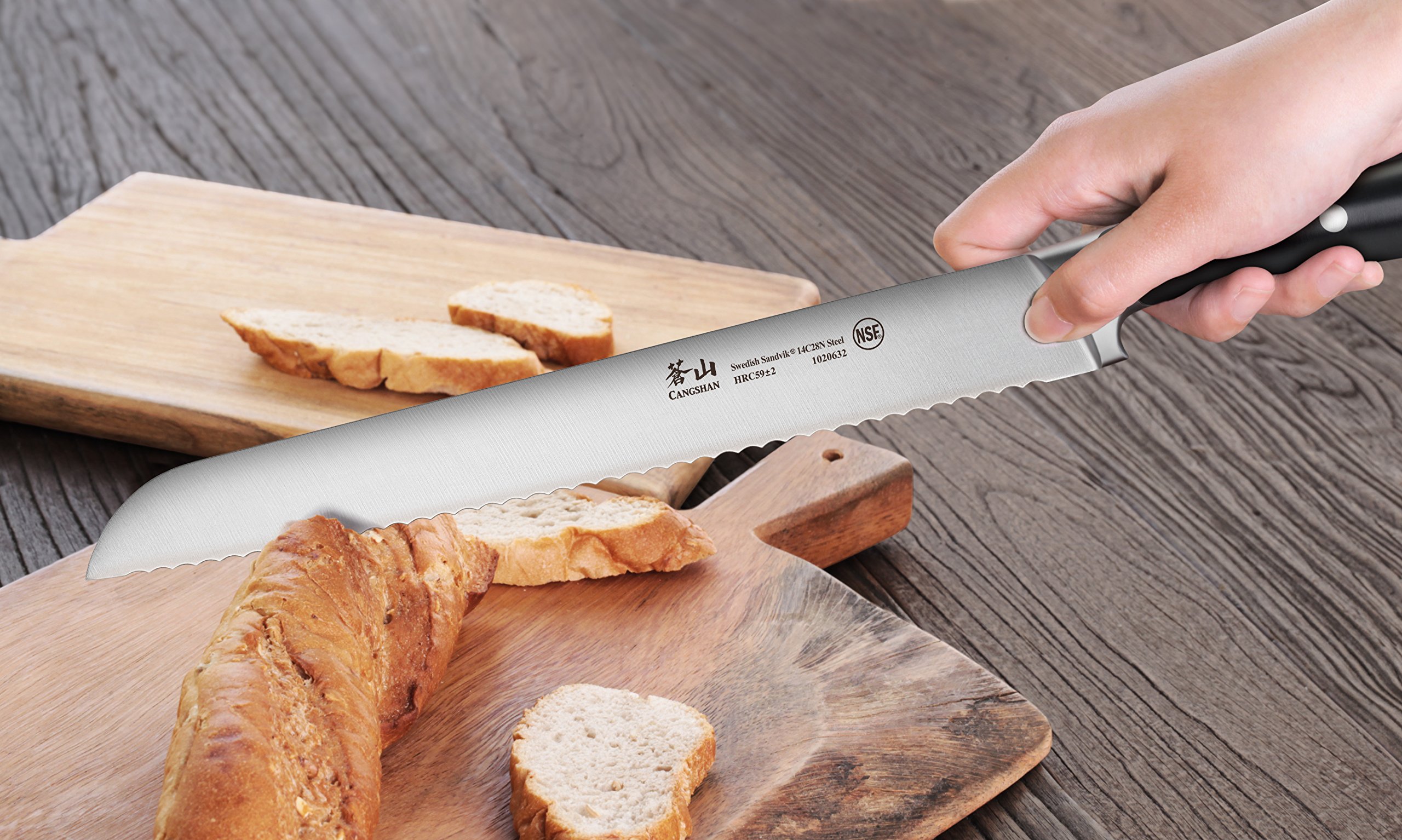 Cangshan TV2 Brotmesser Set – Geschmiedet Aus Schwedischem 14C28N Stahl, Inklusive Holzscheide, 5x Länger Scharf Als Deutscher Stahl