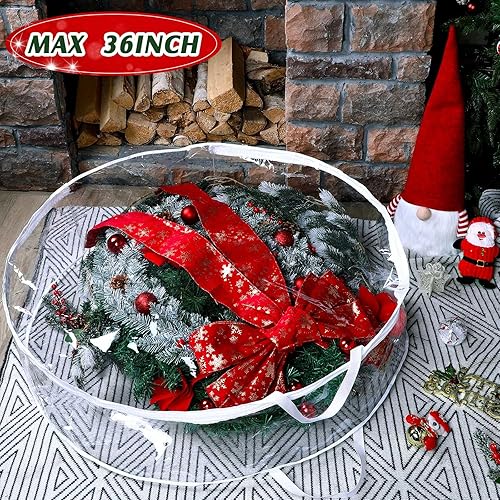 Miniatura 4 de Aliceset 9 bolsas de almacenamiento de corona de Navidad de 36 pulgadas, bolsas de almacenamiento de Navidad con ventana transparente, contenedor de