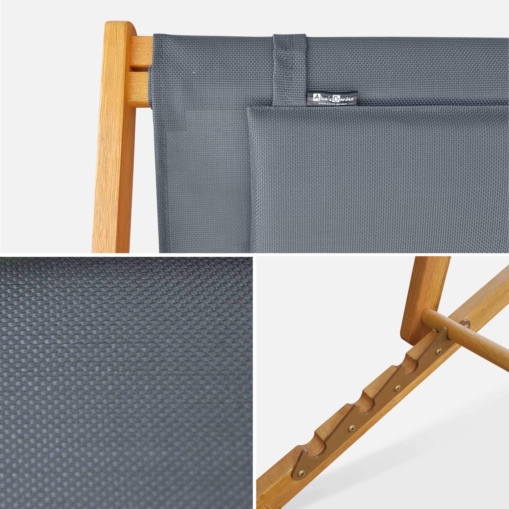 Set 2 sedie sdraio in legno con cuscino poggiatesta Antracite - 102x56x86 cm
