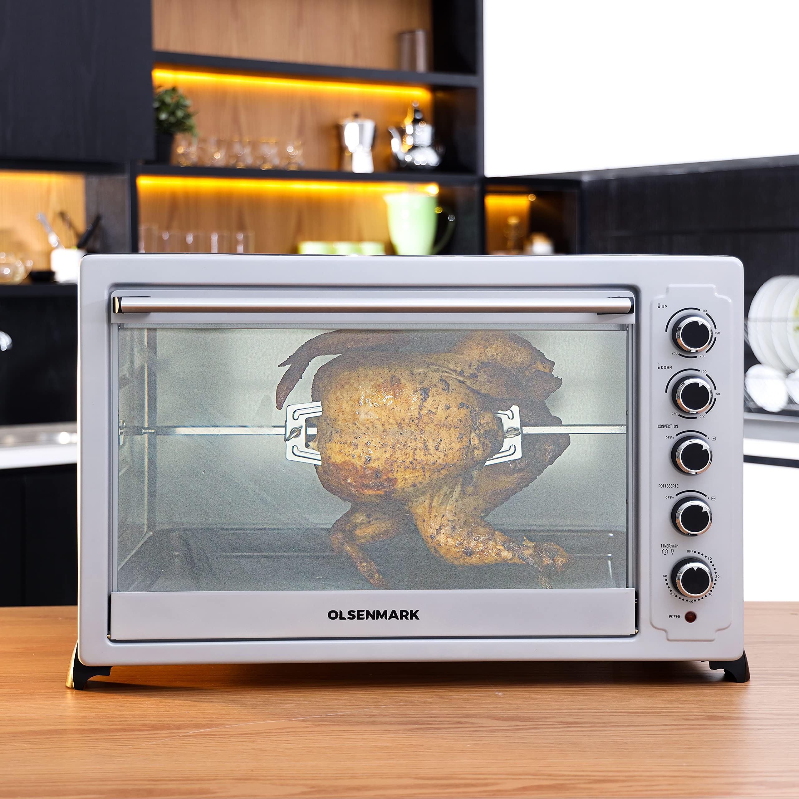 Olsenmark Oven and Rotisserie 100L - Electric Oven 2800W - 100-250 Adjustable Temperature, 60 min Timer Function - Multiple Cooking Functions & Grill - Accessories Included - 2 Year Warranty