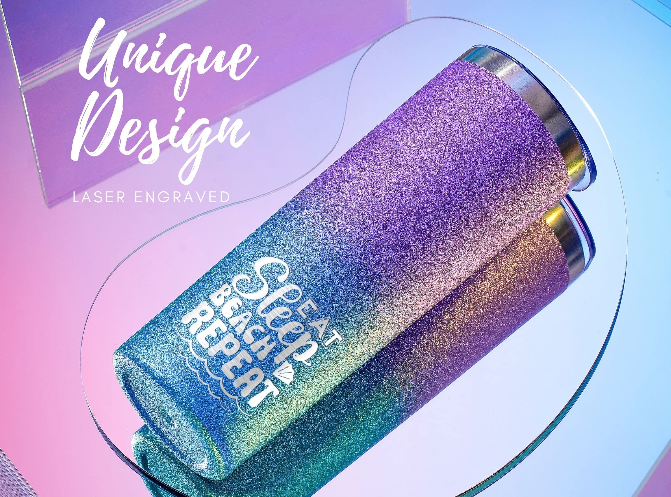 Onebttl Strandbecher Aus Edelstahl – 590 Ml, Doppelwandig Mit Deckel & Strohhalm, Ocean Dream Schwarz