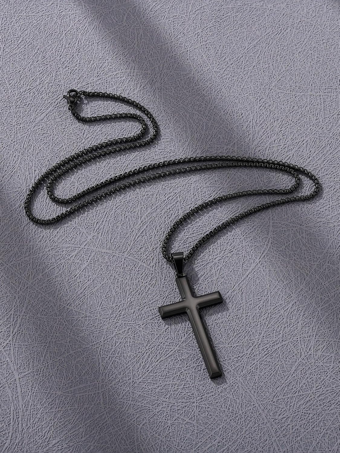 PiercingJ Cross Necklace for Men, Silver/Gold/Black Stainless Steel Crucifix Pendant Chain Necklaces, Christmas, Easter, Birthday, Baptism Gift 24 Inches - Image 3