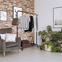 Vista 4 de Simple Houseware Perchero de estilo industrial con ruedas y ganchos, negro