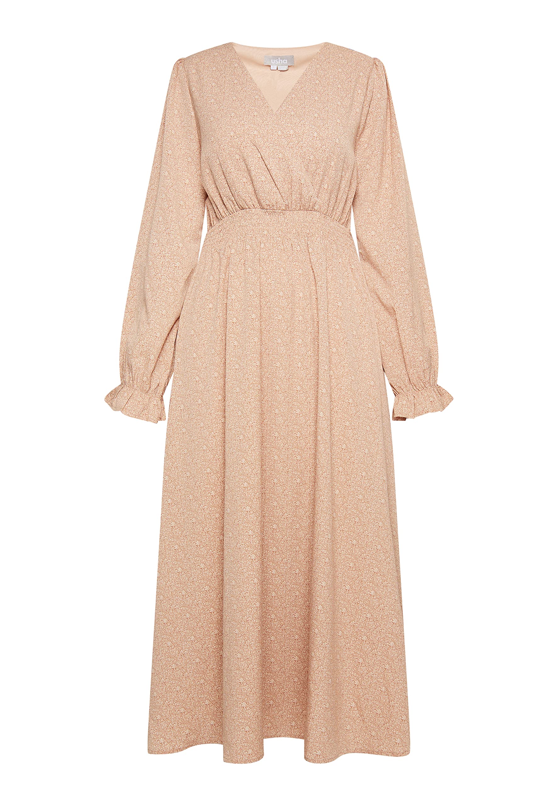 Maxikleid usha robe imprimée marron beige XL ample pour sublimer vos formes