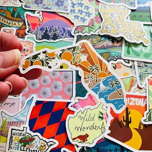 Miniatura 2 de 50 unidades de calcomanías de vinilo del estado de EE. UU., impermeable, reutilizable, sin residuos, para planificador de diario, maleta, portátil,