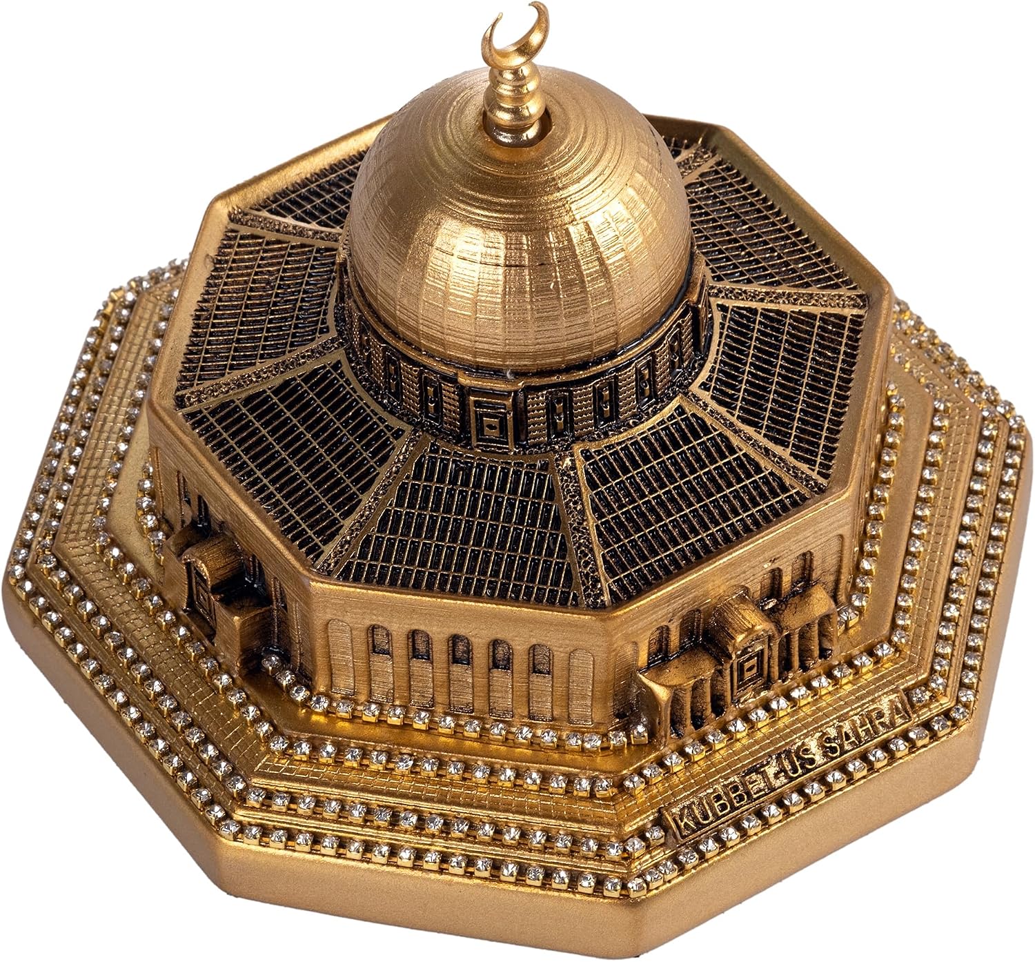 Modefa Islamic Turkish Home Decor Showpiece Gift Al Aqsa Mosque Dome of The Rock Jerusalem Replica (Gold - Small (3.5in x 5.1in))