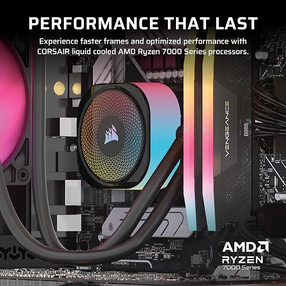 Corsair Vengeance a7500 Gaming PC Liquid Cooled AMD Ryzen 7 7800X3D CPU NVIDIA GeForce RTX 5070 GPU 32GB Vengeance RGB DDR5 Memory 1TB M.2 SSD Black