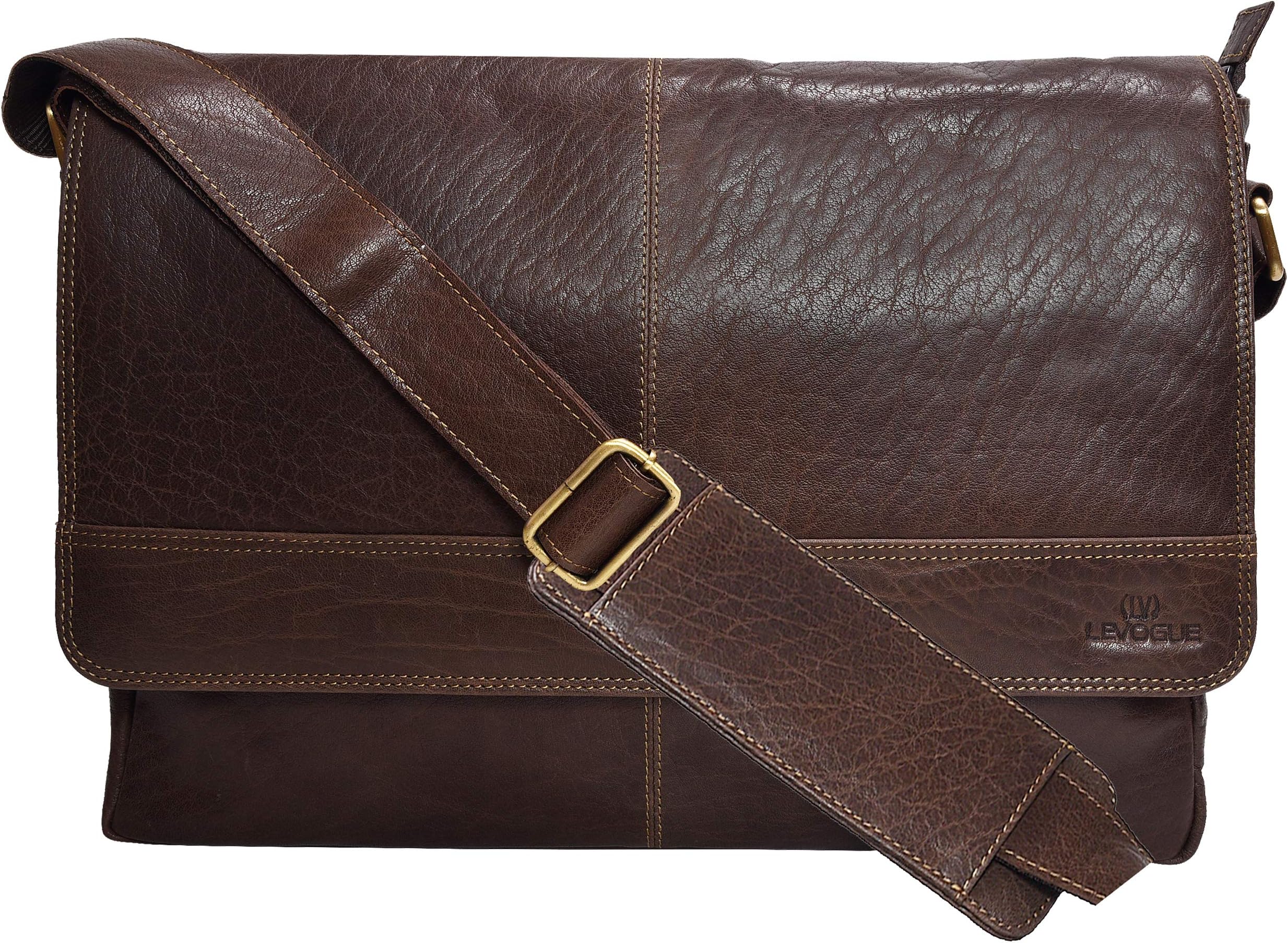 VALENCHI Real Genuine Leather 14" Laptop Messenger Bag/Briefcase For Men & Women (Brown Buff Trumble LB05)