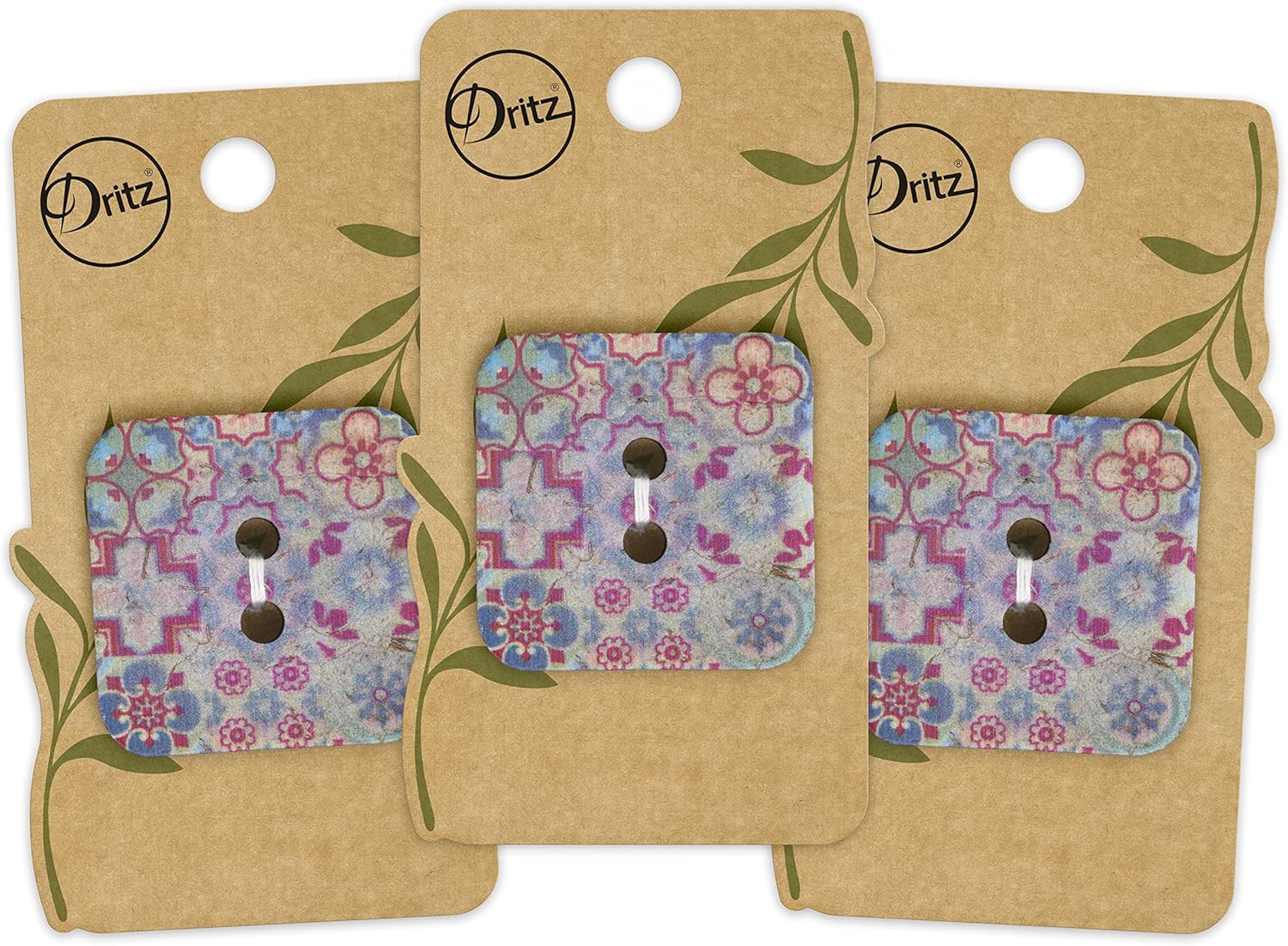 Dritz Square, Medium Green, 3 Sustainable Coconut Buttons, 35mm (1-3/8"), 3 Count