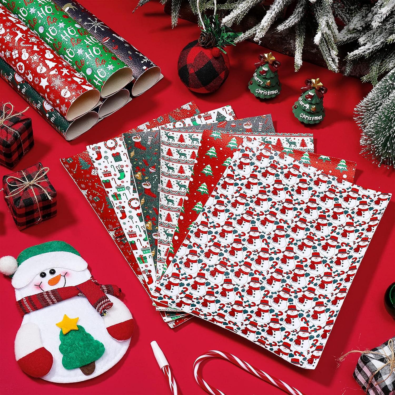 Weewooday 15 Pcs Christmas Glitter Faux Leather Sheets,Classic Style