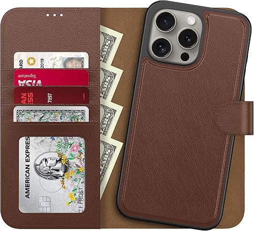 Miniatura 39 de Funda tipo cartera para iPhone 14 Pro Max, funda desmontable con tapa y bloqueo RFID, 4 ranuras para tarjetas, funda de piel sintética de alta