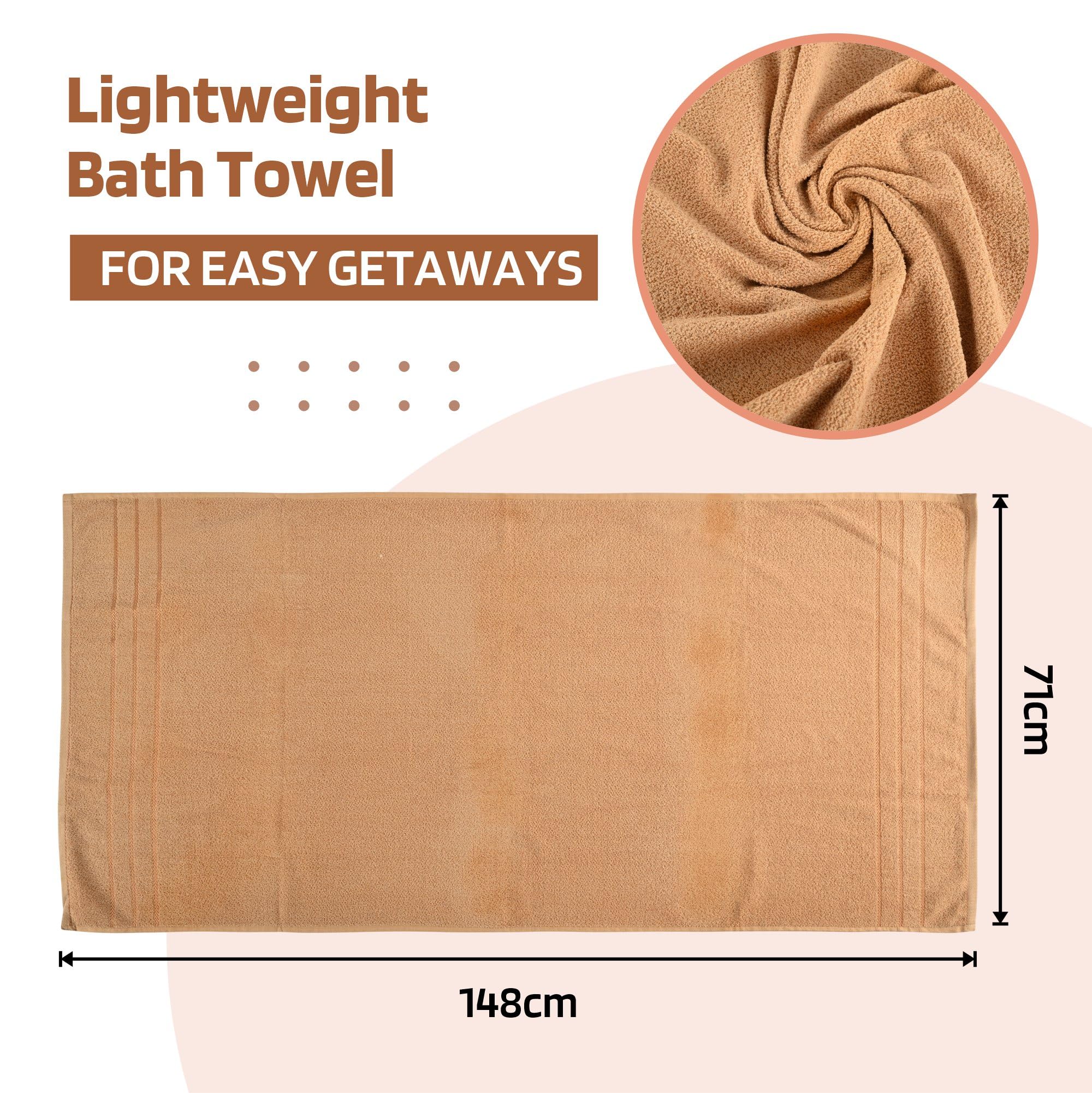 Urbane Home (Pack of 2) Bath Towel | 30x60 Inch | 144 GSM Cotton Unisex Bathroom Towel | Towel for Bathing | Towel for Bath-Gym-Travel-Beach-Pool | Towels for Bath | Plain Lining | Light Brown 1