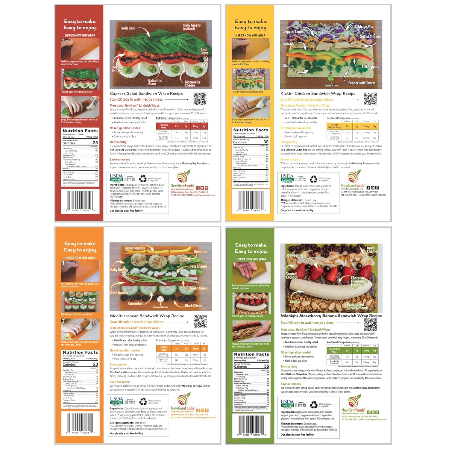 Tomato, Carrot, Apple & Mango Sandwich Wraps (Four-Pack Variety) – Vegan, Gluten-Free, Low-Carb, Plant-Based Tortilla Alternatives – Non-GMO, Paleo-Friendly thumbnail