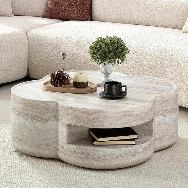 Sculptural Clover Table in Travertine Beige