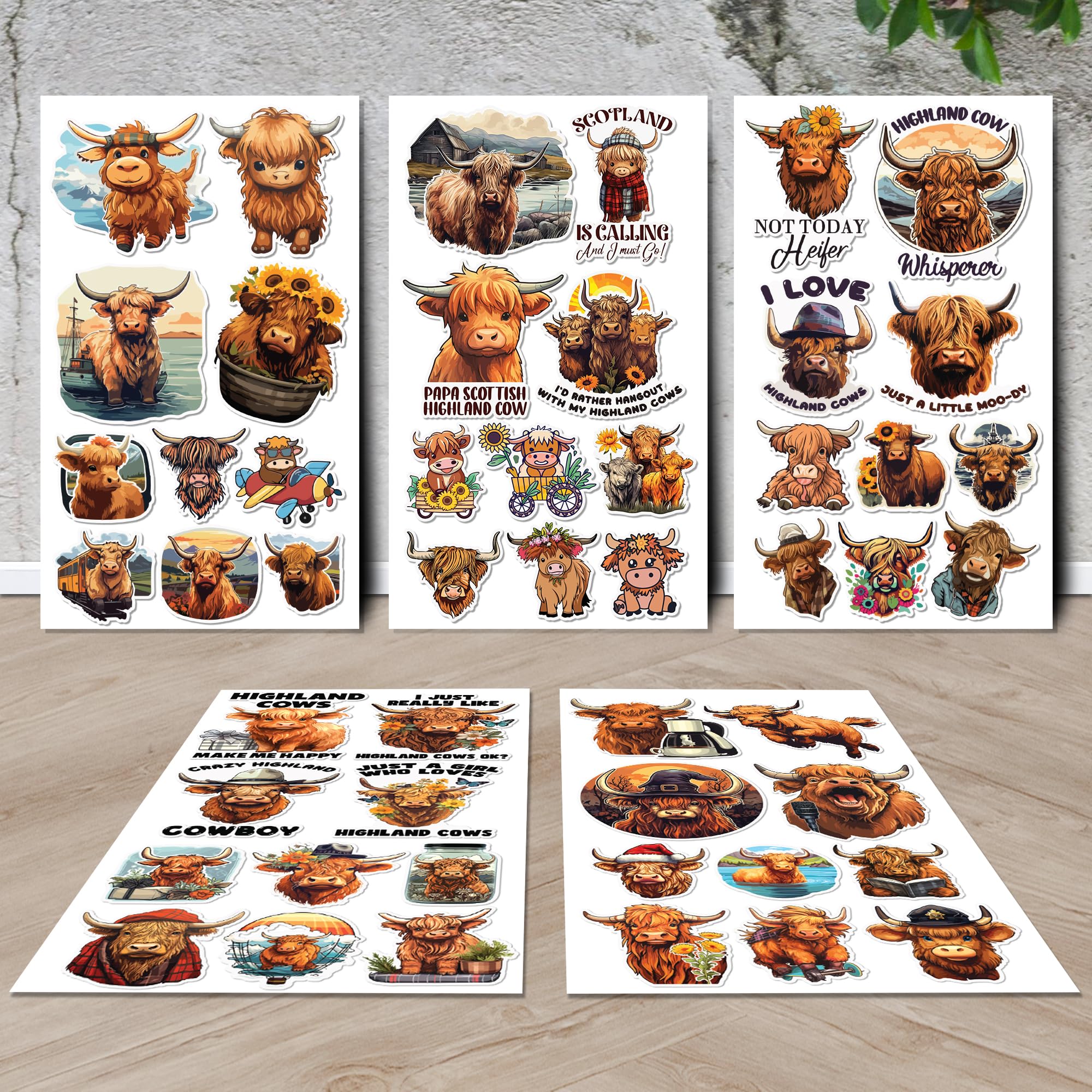 MONIZY Highland Cow Stickers 50 Pieces Vinyl Waterproof Decal for Laptop Water Bottle Phone Car Window Bike Motorcycle Stakeboard Scrapbook Highland Cows Sticker Gifts for Kid Teen Adult