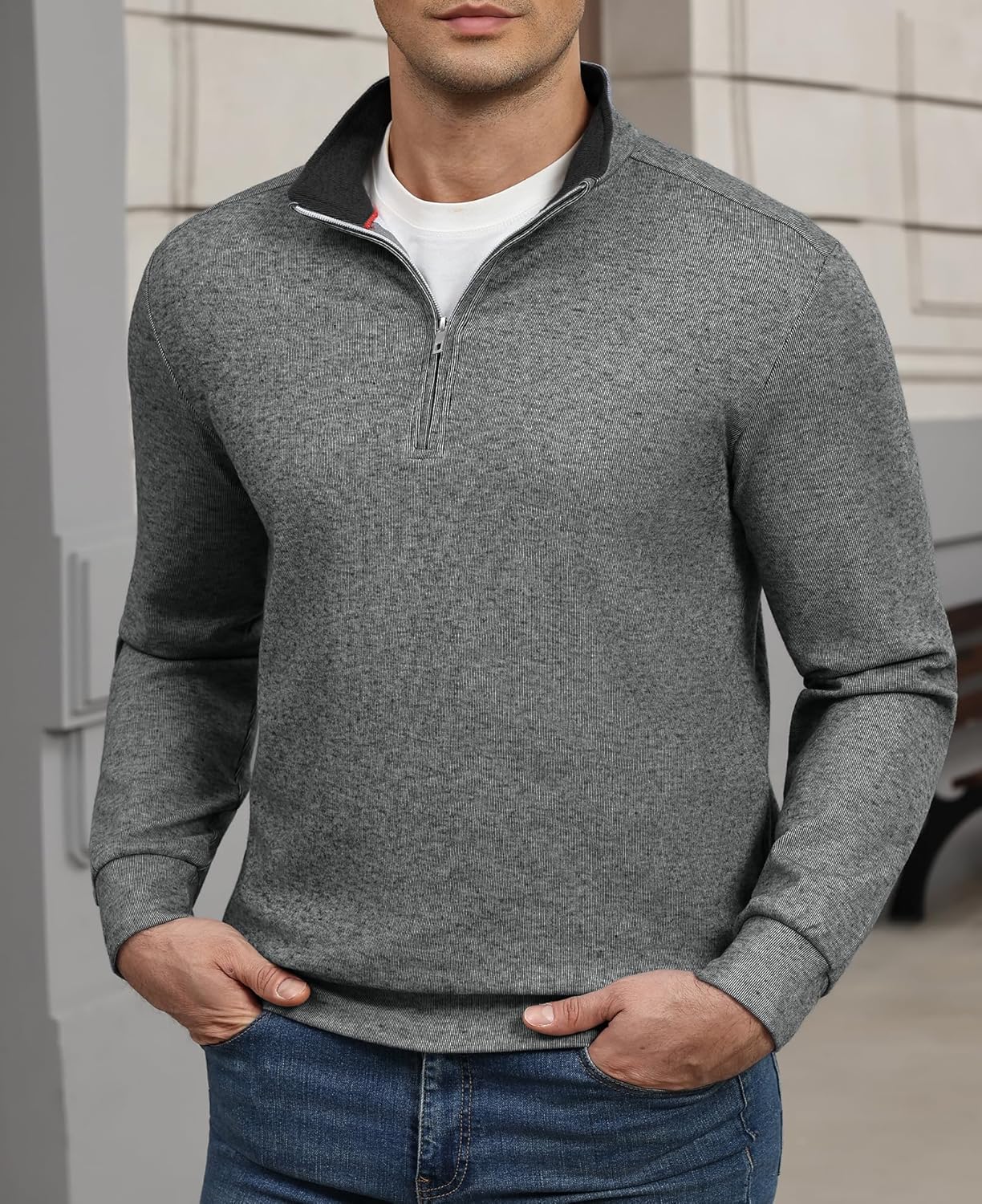 Susclude Quarter Zip Sweaters for Men Old Money Slim Fit Long Sleeve Fleece Knitted Pullover Soft Casual Office Sweater - Image 2