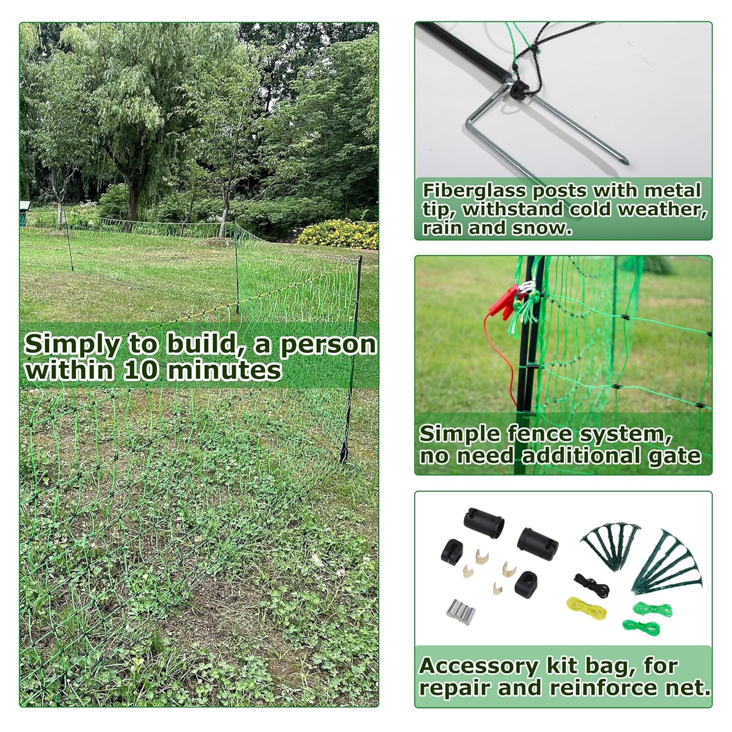 Electric Fence Netting, 42.5" H x 164' L, Larger Animals Electric Fencing for Backyards, Homesteaders, Farms, Ranches, Gardens