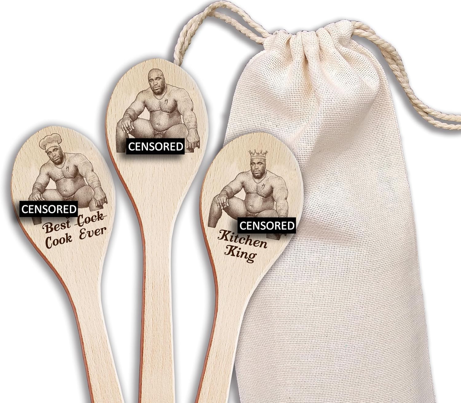 Barry Wood Spoons Set of 3 Funny Barry Wood Meme Cooking Utensils Rude Adult Gift Boyfriend Gift Girlfriend Gift Best Cook Ever Kitchen King (3 Spoons Set + Engraved Bag)