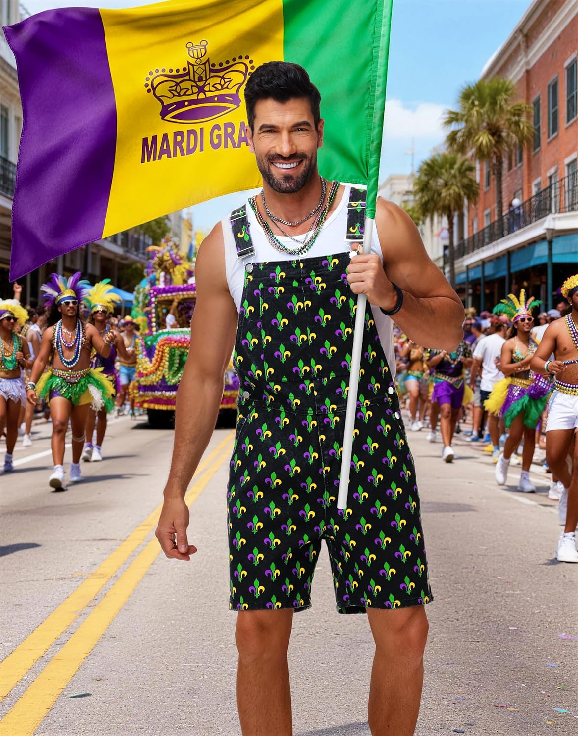 AOBUTE Unisex St Patricks Day Denim Bibs Overalls Men Shamrock Printed Shorts Rompers Jumpsuit