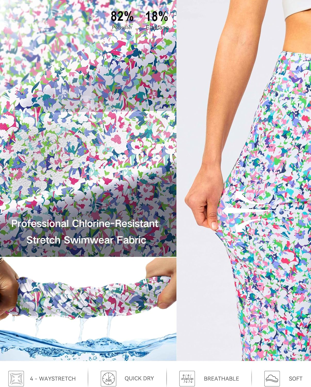 Viodia Women's Swim Capris Pants 18'' Modest Bathing Suit Bottoms Quick Dry Swimsuits Long Board Shorts with Pockets - Image 6