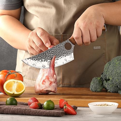 Miniatura 9 de Juego de cuchillos de carnicero de 3 piezas, forjado a mano, cuchillo vikingo, mango de madera, perfecto para el hogar, barbacoa, camping (patrón de