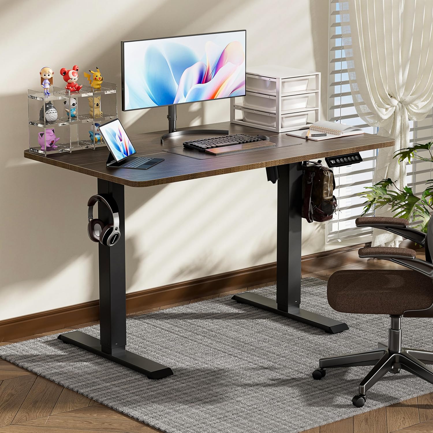 BIZUM 40x24 Inch Electric Standing Desk with Memory Presets, Quiet Motor Height Adjustable Stand Up Desk for Home Office & Gaming, Ergonomic Sit Stand Workstation，Walnut - 2