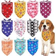 10PCS Paw Print Dog Bandanas for Medium Dogs Edge Hemming Scarves