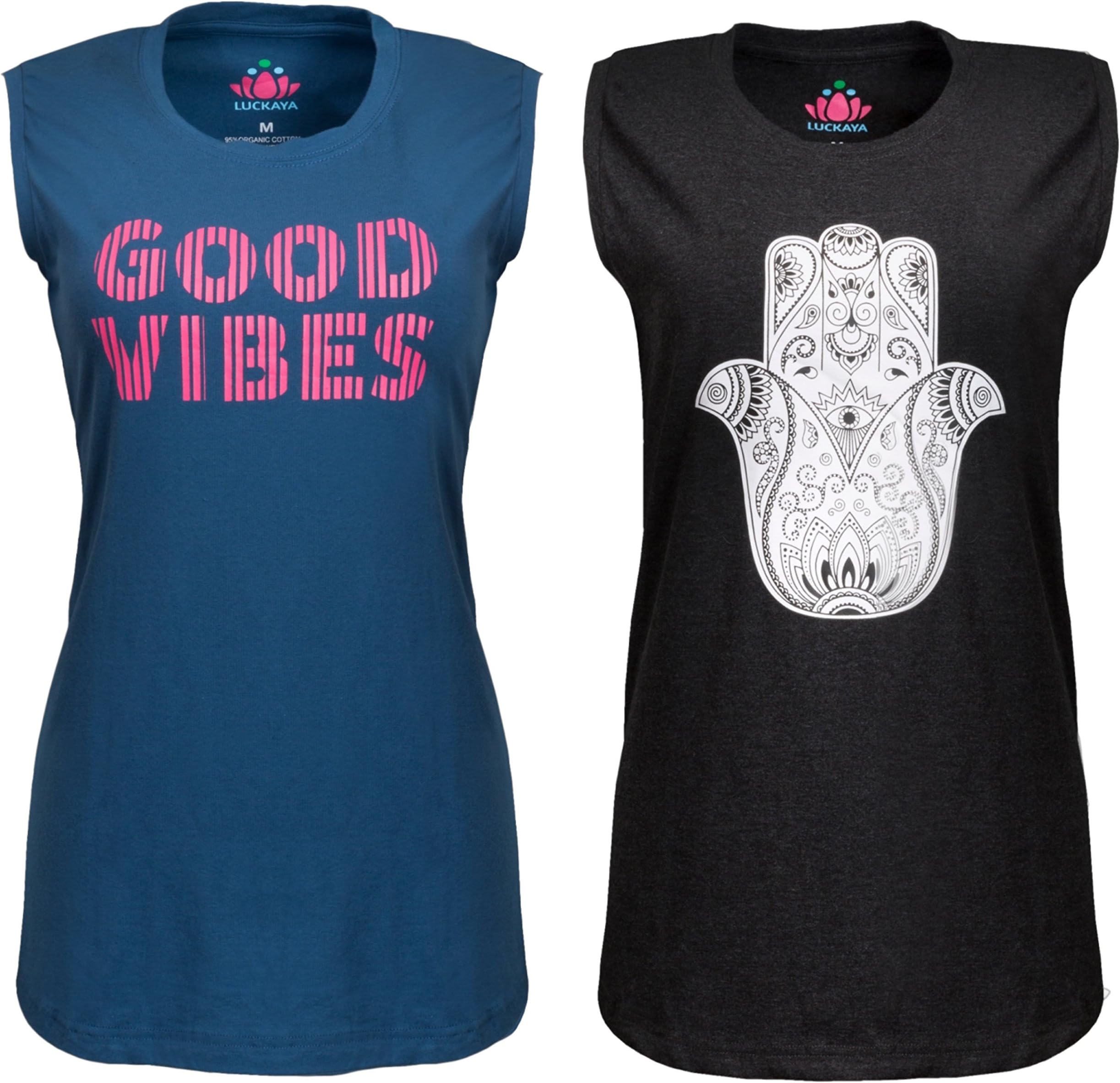 LUCKAYA 2 Pack Spiritual Yoga Tank Top - Women’s Yoga Tops. Organic Workout Yoga Tank Tops for Women. Yoga Gift. (Small)