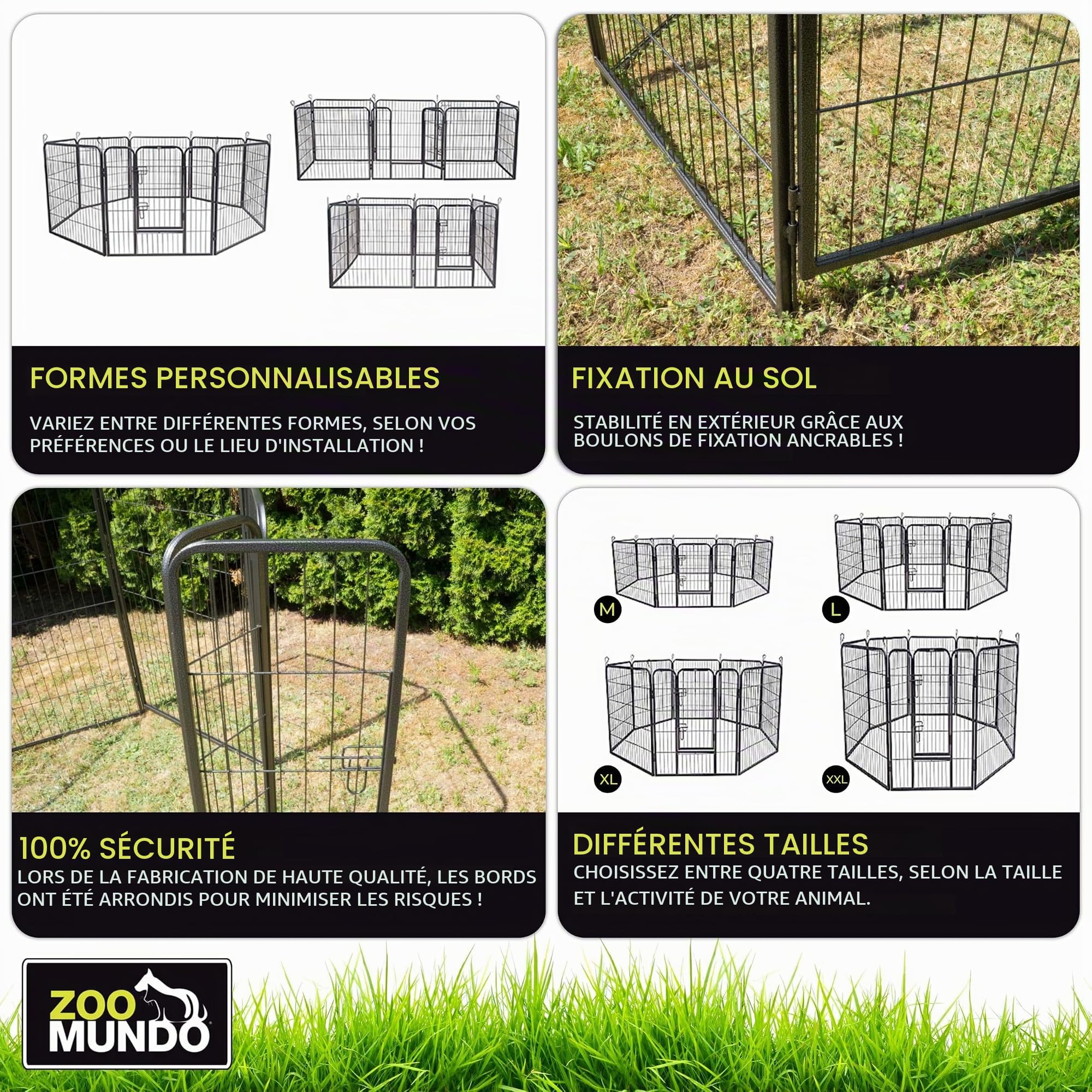 zoomundo Parc Enclos 100cm Haute pour Chiens Métal pour Chiots Animaux Grillage Rongeur Petit avec Porte 8 Panneaux - XL