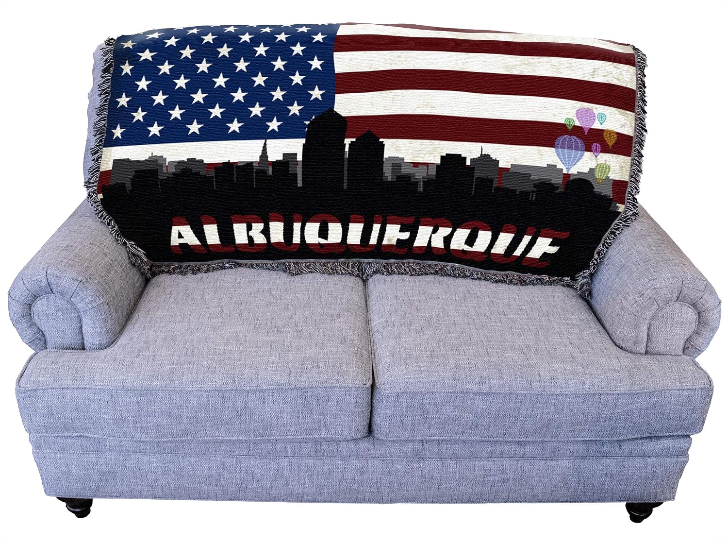 Pure Country Weavers New Mexico - Albuquerque - City American Flag Blanket - Gift Tapestry Throw for Back of Couch or Sofa - Woven from Cotton - Made in the USA (61x36)