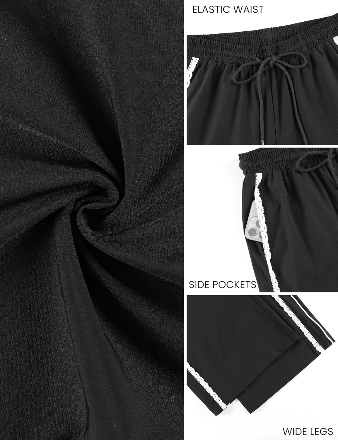 Yeokou Women's Wide Leg Sweatpants Side Stripe Crochet Slip on Drawstring Casual Running Track Palazzo Pants with Pockets - Image 5
